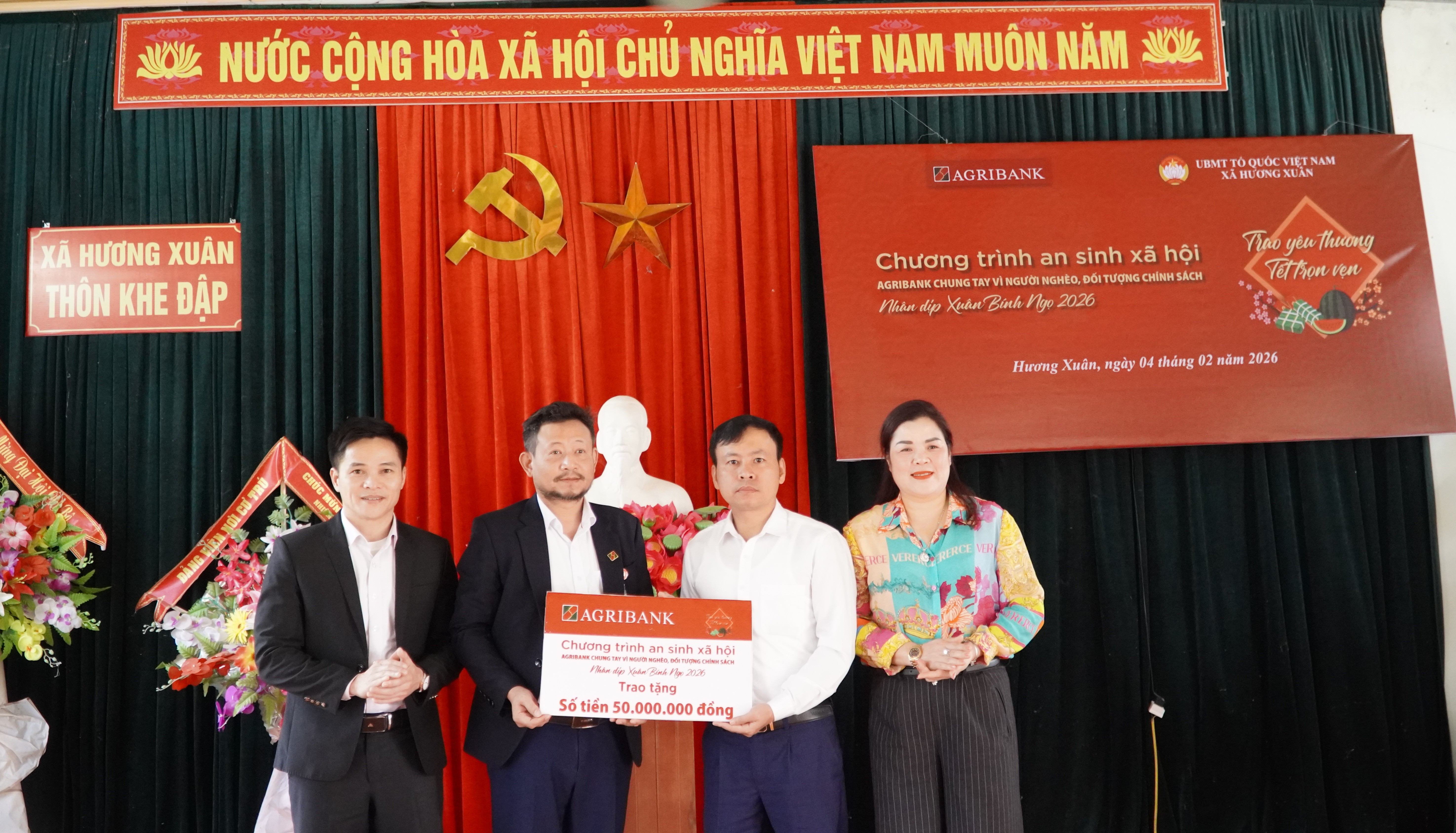 Chương trình an sinh xã hội Agribank chung tay vì người nghèo, đối tượng chính sách nhân dịp Xuân Bính Ngọ 2026 xã Hương Xuân.