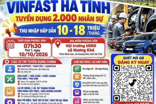 Xã Hương Xuân thông báo V/v Nhà máy Sản xuất Ô tô điện VinFast Hà Tĩnh tuyển dụng