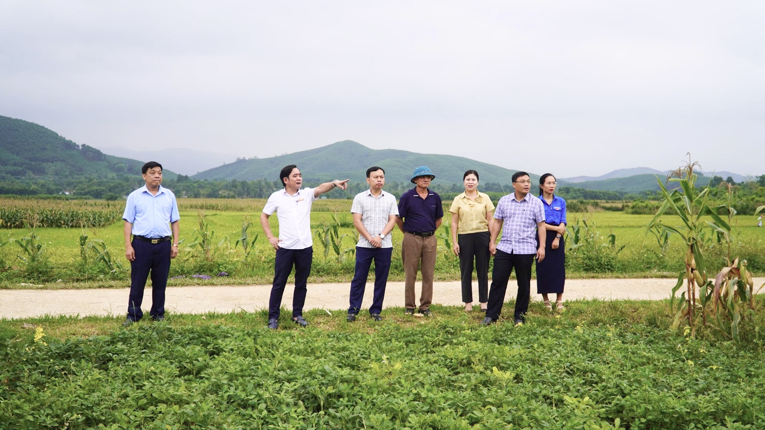 Lãnh đạo xã Hương Xuân khảo sát đất chuyển đổi cơ cấu cây trồng tại thôn Thuận Hòa 